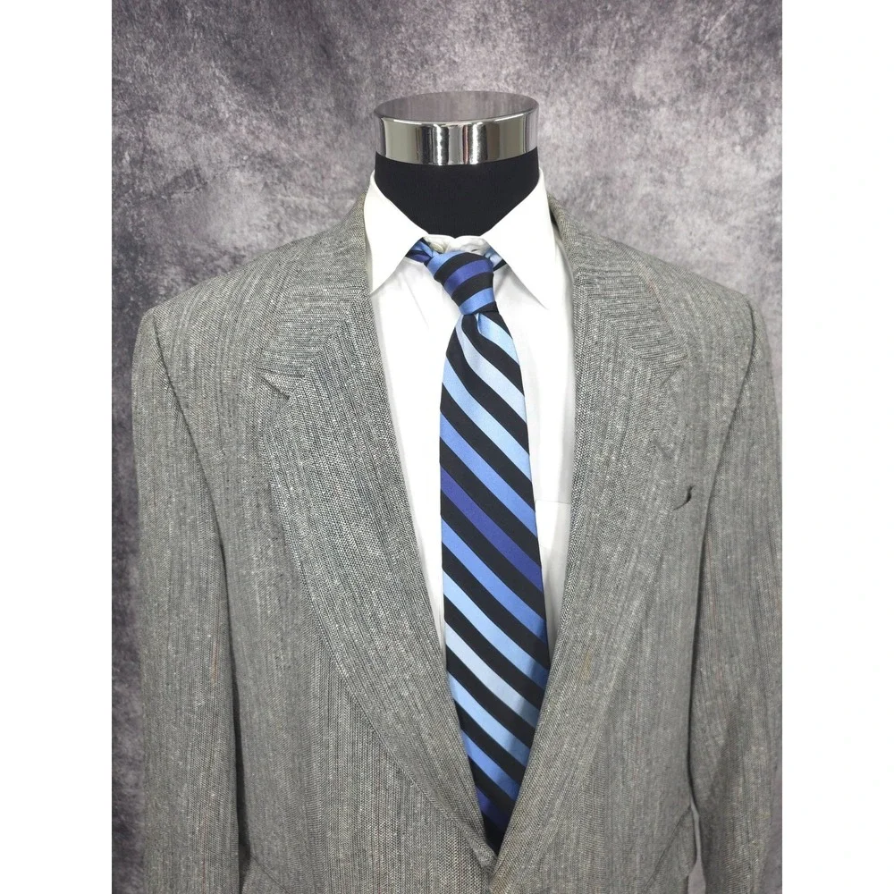 Versini Blazer Jacket Mens 46 Gray Herringbone‎ Sport Coat Business Wear Silk
